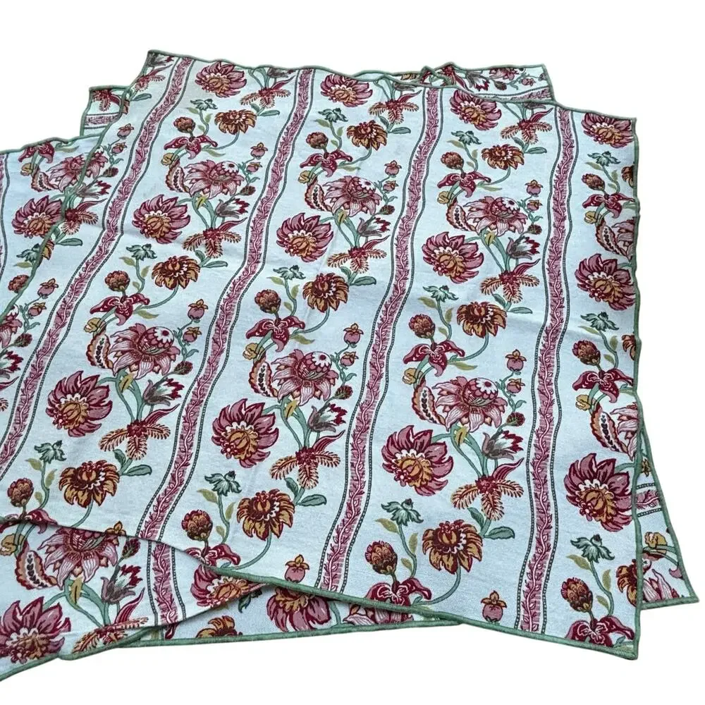 Vintage Cloth Napkins (4) cream pink green floral cottage chic Jacobean flowers